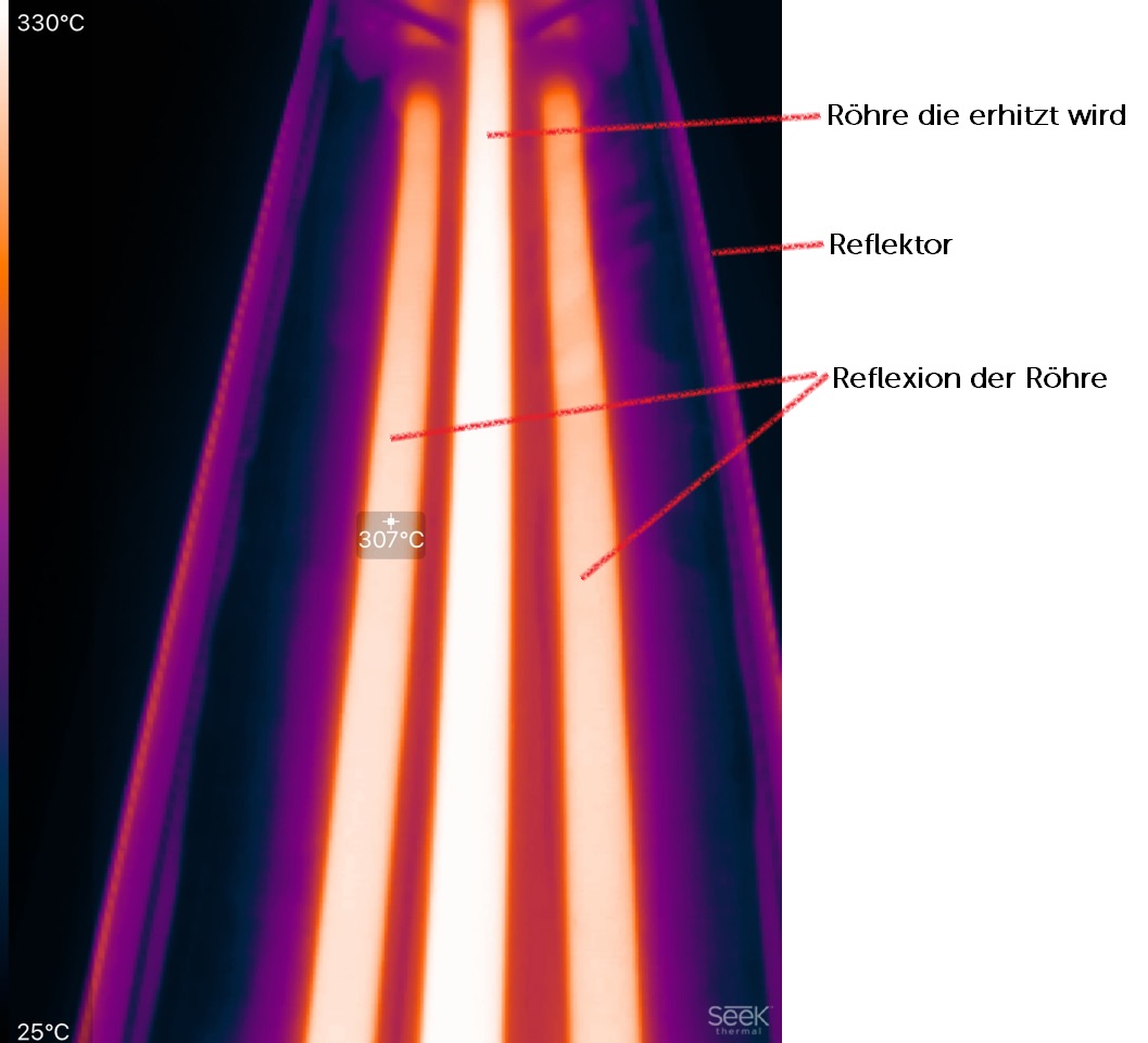 Röhrenstrahler mit Infrarotkamera aufgenommen