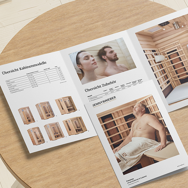 Neue Preisliste der «Jenny & Weber»-Infrarotkabinen, inkl. Zubehör.